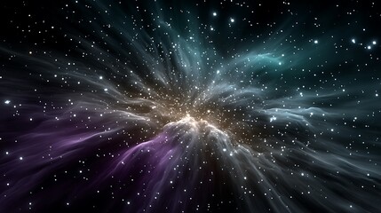 Fototapeta premium A celestial background filled with tiny, sparkling white stars scattered unevenly with glowing gas clouds in shades of teal and lavender