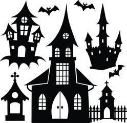 Silhouette Haunted House Scene for Halloween Night
