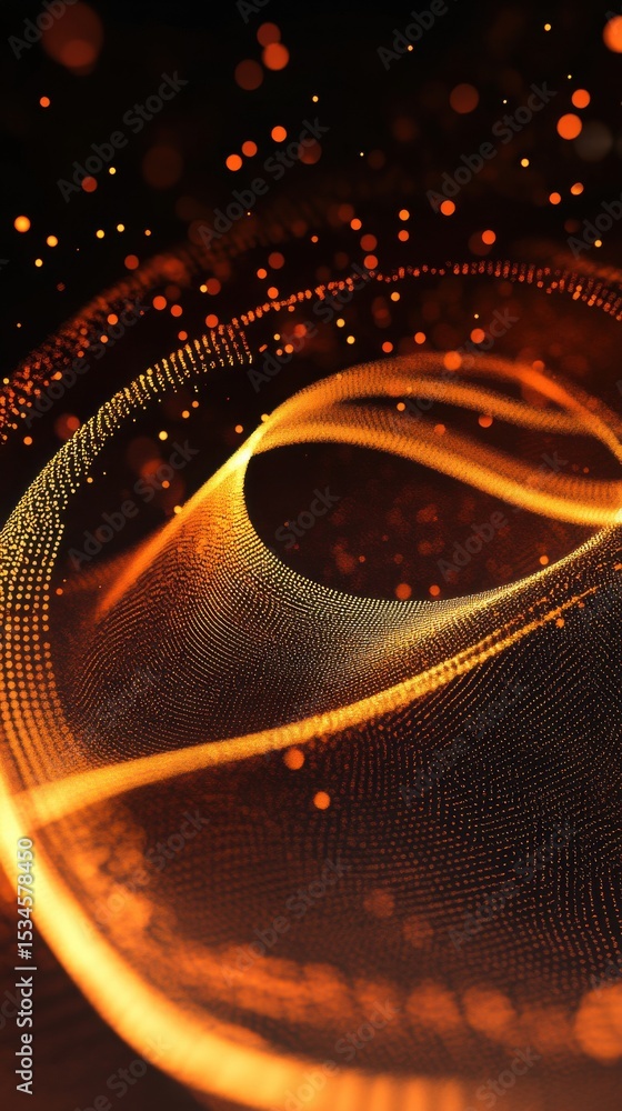 Aufkleber abstract golden wave of particles floating in the dark space with light effects around it