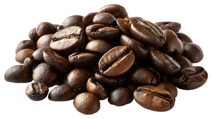 A detailed close-up of roasted coffee beans piled together against a background displaying texture and rich brown tones suitable for commercial use