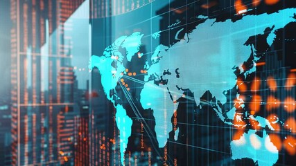 Futuristic global network visualization with world map and digital data streams - Powered by Adobe