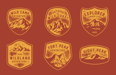 Set of vintage outdoor camping badges featuring various vector. Vintage print Adventure retro badge for t-shirt, poster or geographic theme. 