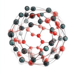 Obraz premium A complex network of interconnected spheres in red gray and teal on a clean white background design art