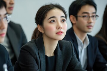Collaborative Group Listening in a Modern Boardroom: Diverse Business Team Engaged in Seminar and Brainstorming Session