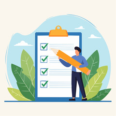 Businessman Marking Completed Tasks on Clipboard, Achieving Project Goals on Time, Task List Approval Concept, Checklist for Success.