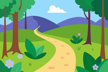 Winding Path Through Lush Green Landscape A Serene Nature Illustration