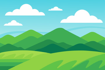 Serene Green Mountain Landscape Rolling Hills and Clear Blue Sky