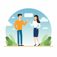 Employee feedback, opinion or colleague voice for improvement, message discussion, telling or comment each other, appraisal or review process, businessman and woman telling feedback to each othe
