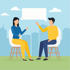 Employee feedback, opinion or colleague voice for improvement, message discussion, telling or comment each other, appraisal or review process, businessman and woman telling feedback to each othe