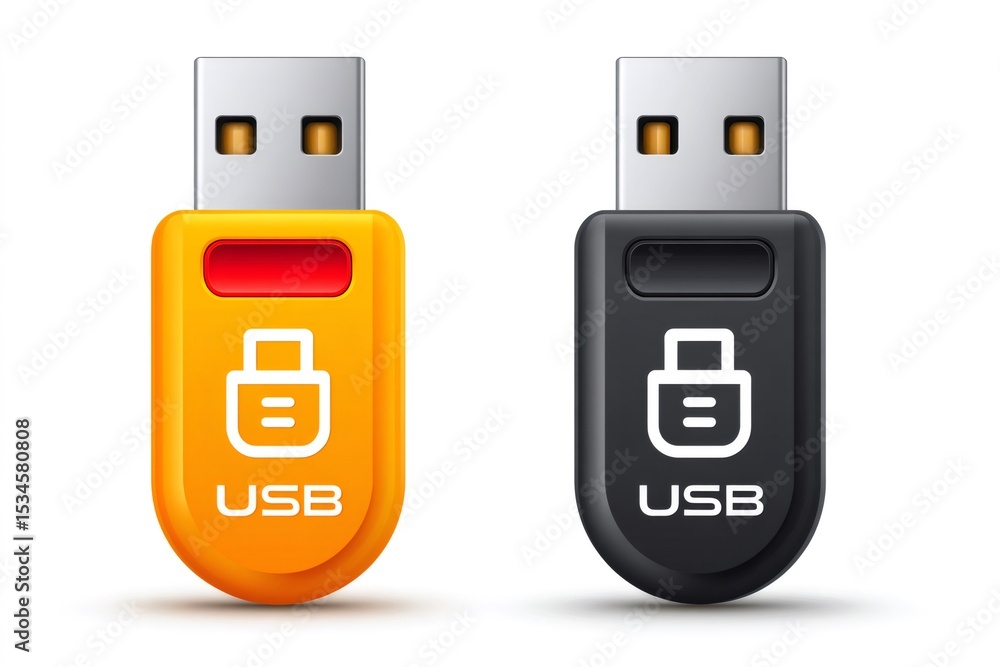 Poster two usb flash drives showing connector symbol and text