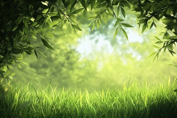 Obraz premium Lush Green Lawn Border. Realistic Horizontal Grass Frame for Environmental Harmony