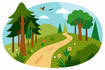 Obraz premium Winding Path Through Lush Green Forest A Serene Nature Scene