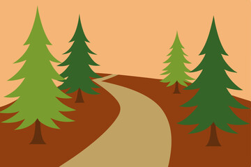 Naklejka premium Winding Path Through Evergreen Forest A Serene Nature Illustration