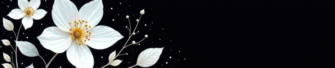 Fototapeta premium Elegant white floral design on black, summer theme , nature, design, white silhouette