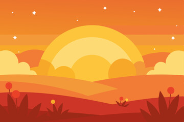 Sunset Landscape Warm Hues and Serene Silhouette