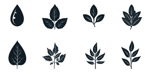 Silhouette icon set featuring various leaves and plant shapes for design projects