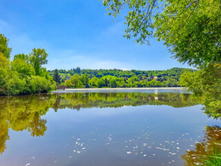 Beautiful views of the spring Berounka river, forest and mountains, Czech.