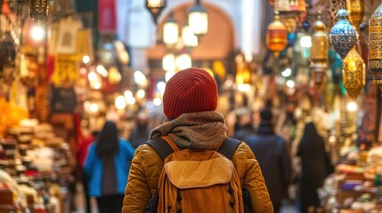Obraz premium Traveler in a bustling market