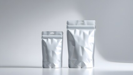 White blank food pouch with different size isolated on white background for product editing