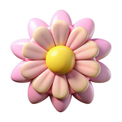 Fototapeta premium Pink and yellow cartoon flower isolated on transparent background