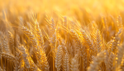 golden wheat field. Ears of golden wheat close up