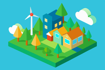 Eco-Friendly Sustainable Community Green Living in an Isometric Town