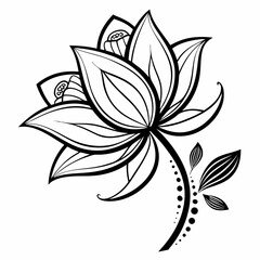 Exotic Tropical Flower in Artistic Line Drawing.