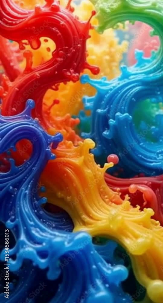Poster vibrant rainbow paint splashes creating abstract waves and dynamic movement