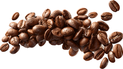 Aromatic roasted coffee beans on isolated on white transparent background capturing essence of freshly brewed coffee and warm beverage enjoyment