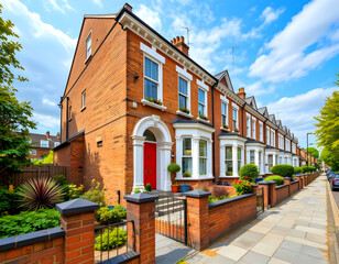 Clapham terraced houses made of brick. England's London.