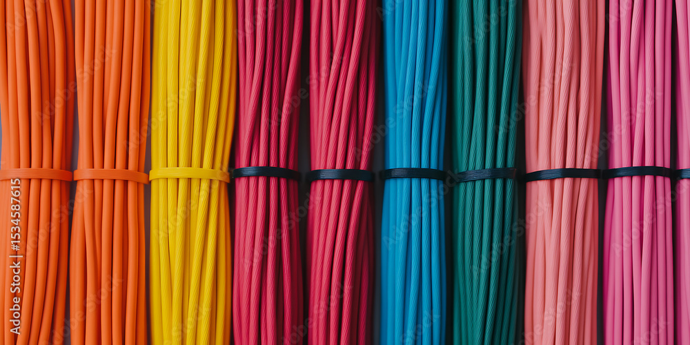 Poster colorful cables: vibrant network wires bundled for organization, presenting a neat and efficient sol