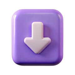 3d purple square download button isolated on transparent background