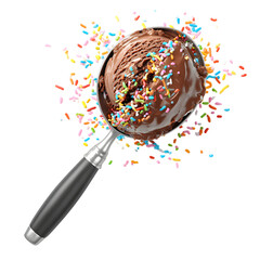 Chocolate ice cream scoop with sprinkles against a background delicious summer treat illustration for dessert and food related concepts