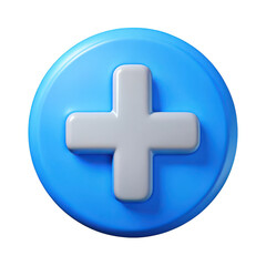 Obraz premium 3d rendered plus sign icon on blue circle isolated on transparent background