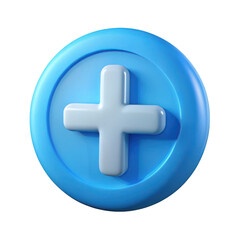 3d rendered blue circle plus icon isolated on transparent background