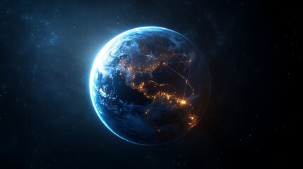 Obraz premium Earth illuminated by city lights as seen from space against a starry background view of the globe