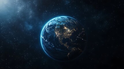 Obraz premium Earth from space showing north america illuminated by city lights with stars in the background