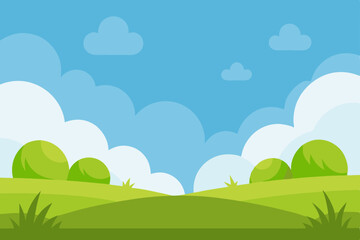 Fototapeta premium Serene Summer Landscape Green Hills, Blue Sky, and Fluffy Clouds