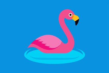 Fototapeta premium Pink Flamingo in Blue Water A Tropical Bird Illustration