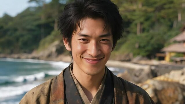 Joven hombre Hayato con sonrisa sutil