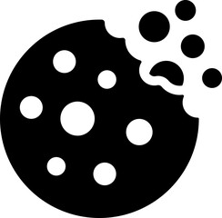 Cookie icon with crumbs. Silhouette style.