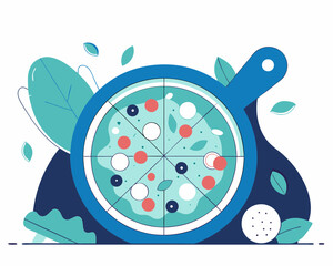 Fototapeta premium Fresh pizza with tomato, cheese, olive, sausage, onion, basil. Traditional italian fast food. Top view meal. European snack. Isolated white background