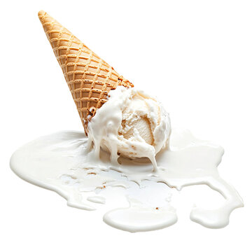 A single scoop of melting ice cream with a crispy waffle cone, capturing the sweet and fleeting pleasure of a summer treat.