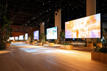Digital Display Showcasing Global Community Event in Modern Lobby