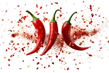 Red hot chili peppers arranged in a circular pattern on a plain transparent background