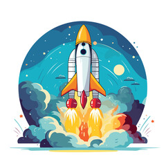 Inspirational Life in Space Poster with Rocket Start Up Vector Design