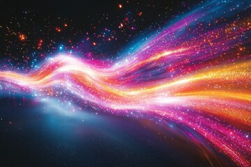 Obraz premium Glowing stream of light, vibrant colors against dark backdrop