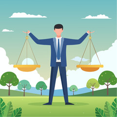 Principles and business ethic to do right things, social responsibility or integrity to earn trust, balance and justice for leadership concept, confident businessman leader lift balance ethical scal