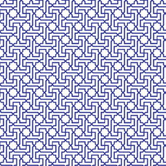 abstract geometric pattern, repeating geometric pattern, traditional Islamic geometric art, interlocking, geometric shapes, L shaped elements, infinite-seeming pattern, intricate linework and shapes,