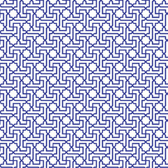 abstract geometric pattern, repeating geometric pattern, traditional Islamic geometric art, interlocking, geometric shapes, L shaped elements, infinite-seeming pattern, intricate linework and shapes,